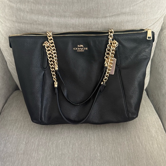 Coach Ava Black Tote Bag with Gold Chain Accents - Picture 2 of 4